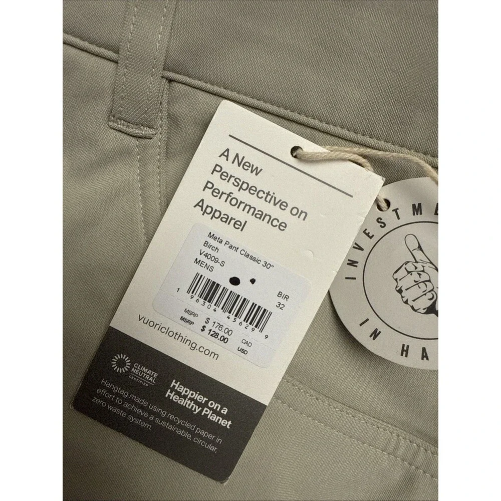Vuori Men's Meta Pants Inseam 30” Size 32” Medium Color Birch New w/tag $128